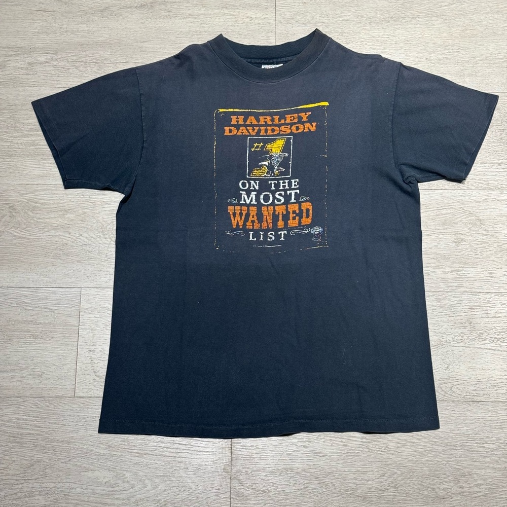 Vintage 1984 Harley Davidson ON THE MOST WANTED LIST T Shirt Fade Size Large